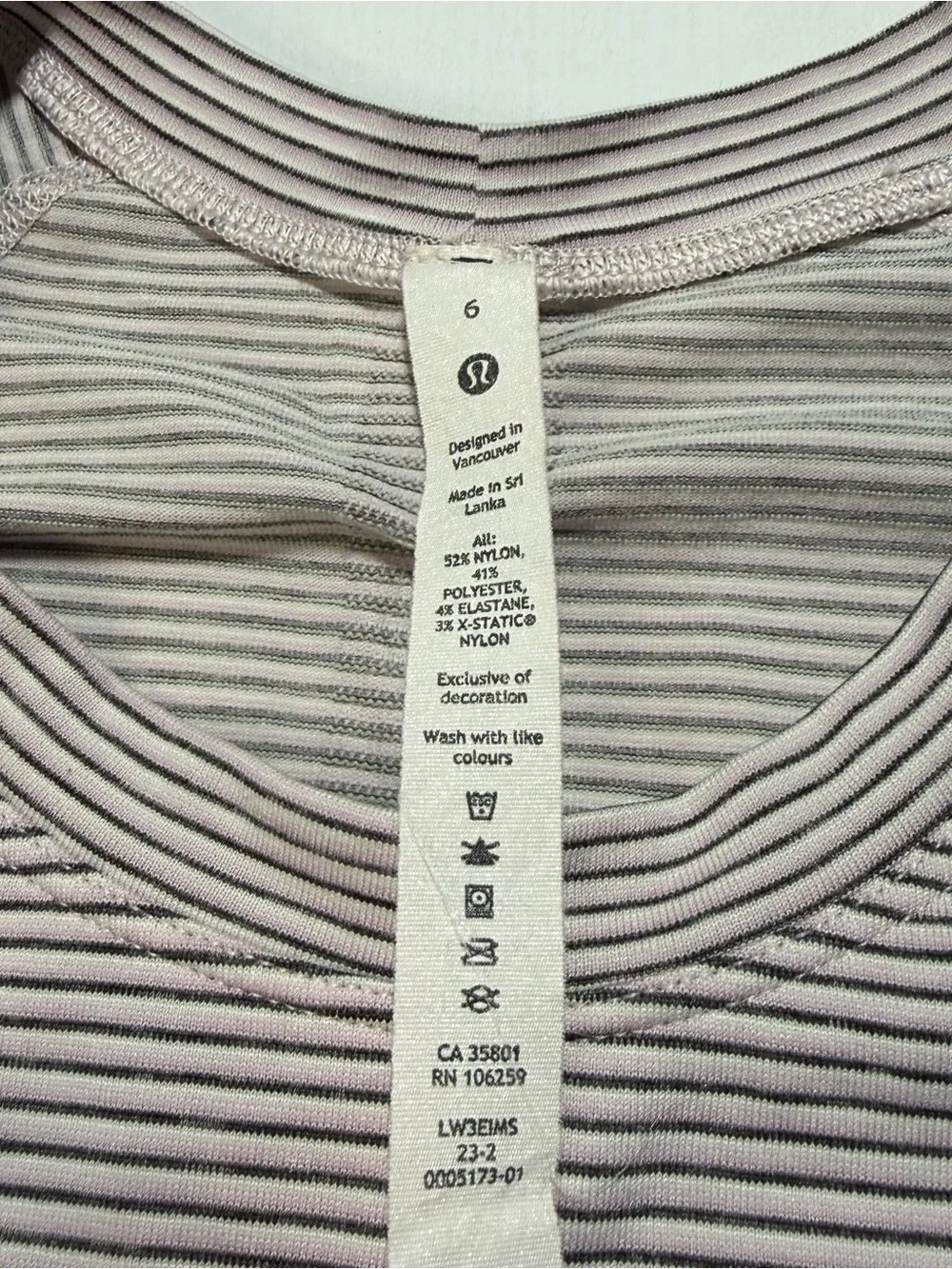 lululemon athletica Pink, Grey and White Striped Short-Sleeve Tee